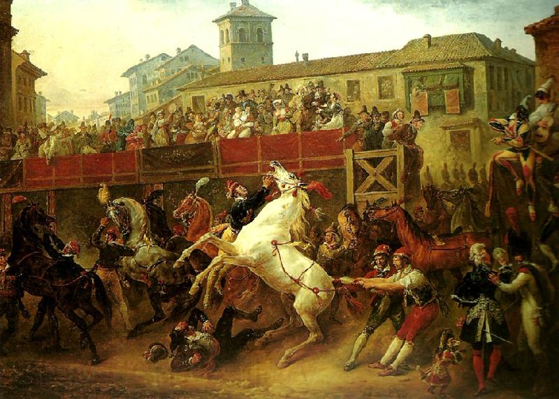 Theodore   Gericault carle vernet, la course de chevaux libres Spain oil painting art